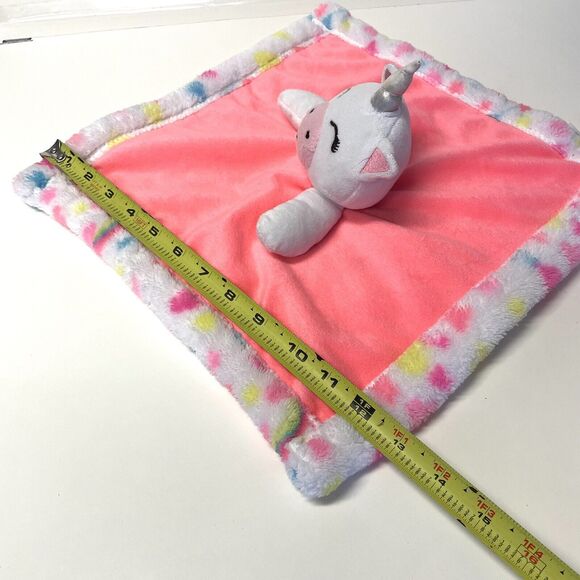 BETSEY JOHNSON Unicorn Lovey Plush Security Blanket Bright Coral With Hearts 13” - Picture 6 of 7